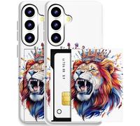 MUQR Compatible for Galaxy S26 Case with Card Holder Cute - Kawaii Design Military-Grade Drop Protection Rugged Wallet Cases for Women (White Roaring Lion)