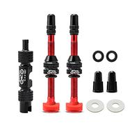 MUQZI Tubeless Presta Valve Stem Kits - No Leak Bike tubeless Valve Stems with Integrated Valve Core Remover Tool and Alloy Presta Valve Stem Caps for Bicycle, Red(60mm)