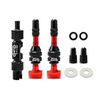 MUQZI Tubeless Presta Valve Stem Kits - No Leak Bike tubeless Valve Stems with Integrated Valve Core Remover Tool and Alloy Presta Valve Stem Caps for Bicycle, Red(40mm)