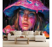 Mural 3D Modern Colorful Girl, Large Pattern Wallpaper Murals Mushroom 400X280Cm Indoor Photomurals Modern Decorative Art Bedroom Living Room Background Quick Installation