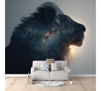 Mural 3D Modern Lion, Wall Mural Space Forest 200x140cm 3D Optical Illusion Backdrop Decorative Walls Art Modern Photomurals Easy Apply for Home Decoration