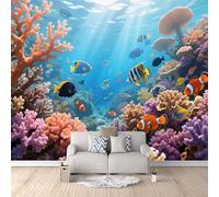 Mural 3D Modern Ocean Tropical Fish, Wallpaper Goth Underwater World Colorful Headboard Wall Design No Mess No Fuss High-Definition Pattern Breathable Surface 500X280Cm