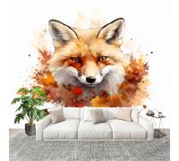 Mural 3D Panoramic Photo Wallpaper Cartoon Fox Maple Leaf Art Print Wall Mural Non-Woven Murals 300x210cm White for Bedrooms Living Room Modern Design Poster Picture