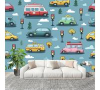Mural 3D Panoramic Photo Wallpaper Cartoon Transportation Theme Art Print Wall Mural Non-Woven Murals 250x175cm Blue for Bedrooms Living Room Modern Design Poster Picture