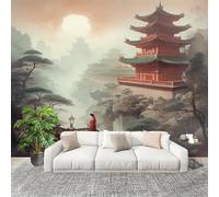 Mural 3D Panoramic Photo Wallpaper China Retro Architectural Pattern Art Print Wall Mural Non-Woven Murals 300x210cm Grayish White for Bedrooms Living Room Modern Design Poster Picture