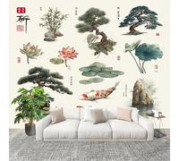 Mural 3D Panoramic Photo Wallpaper Chinese Style Landscape Animals Koi Art Print Wall Mural Non-Woven Murals 200x140cm White for Bedrooms Living Room Modern Design Poster Picture