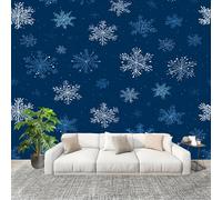 Mural 3D Panoramic Photo Wallpaper Christmas Romantic Snowflake Pattern Art Print Wall Mural Non-Woven Murals 300x210cm Dark Blue for Bedrooms Living Room Modern Design Poster Picture