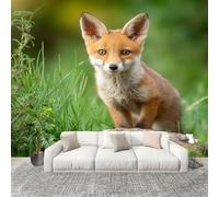 Mural 3D Panoramic Photo Wallpaper Jungle Animals Fox Cub Art Print Wall Mural Non-Woven Murals 400x280cm Green for Bedrooms Living Room Modern Design Poster Picture