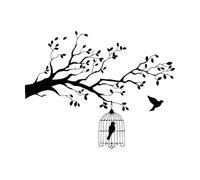 Mural and Wall Vinyl Decal Animals and Birds Caged Bird Tree Branch Let Bird Free 36x48.1cm Multiple Size Options S-Black