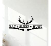 Mural and Wall Vinyl Decal Art Room Eat Sleep Hunt Hunting Bow Rifle Deer Deer Animal 34x72.3cm Self Adhesive Black