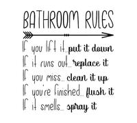 Mural and Wall Vinyl Decal Bathroom Rules Shower Room Cleaning Spray Flush Put Down Toilet Bathtub 36x40.1cm Equipped with Transfer Film kit Small Black