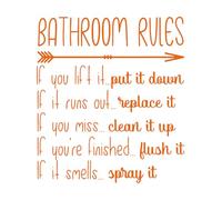 Mural and Wall Vinyl Decal Bathroom Rules Shower Room Cleaning Spray Flush Put Down Toilet Bathtub 36x40.1cm Equipped with Transfer Film kit Small Orange