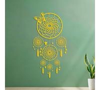 Mural and Wall Vinyl Decal Big Dreamcatcher Decorated with Feathers Bells Stars Angels and Butterfly 40.8x78cm Do not Damage the wall Surface Yellow