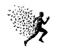 Mural and Wall Vinyl Decal Birds Flying Patterns Human Running Motivation 72x74.2cm Removable Without Leaving Glue Black