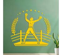 Mural and Wall Vinyl Decal Boxing Champion Celebrating Victory in Ring with Laurels and Stars Symbolsizing Triumph 42x45.9cm Glass Stickers Yellow