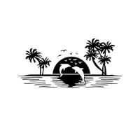 Mural and Wall Vinyl Decal Camper Van Rv Skyline Dolphin Rv Palm Trees Fish Ocean Sun Landscape 28x54.1cm Do not Damage the wall Surface Small Black