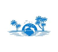 Mural and Wall Vinyl Decal Camper Van Rv Skyline Dolphin Rv Palm Trees Fish Ocean Sun Landscape 28x54.1cm Do not Damage the wall Surface Small Blue