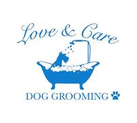 Mural and Wall Vinyl Decal Dog Grooming Love and Care Signboard Logo Pet Bath 54x72.2cm Art Decoration Large Blue