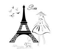 Mural and Wall Vinyl Decal Eiffel Tower Paris France Travel 32x49.4cm Art Mural Painting S-Black
