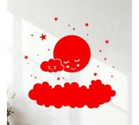 Mural and Wall Vinyl Decal Full Moon Clouds Smiling Sleeping Good Night. 54.6x54.7cm Art Decoration Red