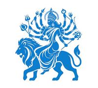 Mural and Wall Vinyl Decal Goddess Durga Riding Lion with Multiple arms Holding tridents Hindu Mythology Art 54.6x59.7cm Art Mural Painting Blue