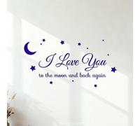 Mural and Wall Vinyl Decal I Love You to THE Moon and Back Again Stars Illustrated 34x64.9cm Equipped with Transfer Film kit DarkBlue