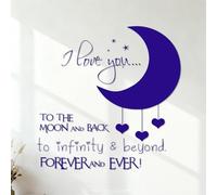 Mural and Wall Vinyl Decal I Love You to The Moon and Back in The Nursery 35x35cm Equipped with Transfer Film kit DarkBlue