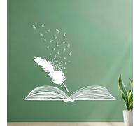 Mural and Wall Vinyl Decal Library Research Open Book Feather Text Literature Writer School 35x41.7cm Personalized Customization White