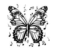 Mural and Wall Vinyl Decal Music Notes Butterfly and with Flying Musical Notes 67.2x68.3cm Removable Without Leaving Glue Black