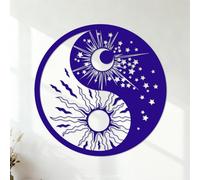 Mural and Wall Vinyl Decal Religious Yinyang Symbols Sun Moon Buddhism Stars Day and Night 35x35cm Waterproof DarkBlue