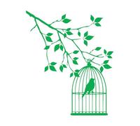 Mural and Wall Vinyl Decal Tree Branch Foliage Lonely Bird cage 34x40.6cm Self Adhesive Green