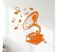 Mural and Wall Vinyl Decal Vintage Retro Music Gramophone 35x38.5cm Can Modify and add Information Orange