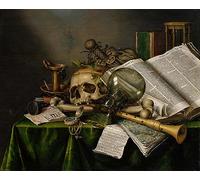Mural Art Print Artwork Wall Art Famous Vanitas Still Life with Books Manuscripts and a Skull by Edward Collier for Home Decor 60x90cm