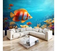 Mural Cartoon Marine Life Fish, Blue Photo Wallpaper 250 X 175 Cm Removable Wall Covering Non-Woven for Living Room Bedroom Kitchen Office Kids Room Decor
