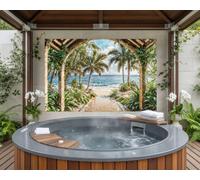 Mural Gardens Gazebo Beach View Garden Mural Curtain Waterproof Outdoor Tapestry Hot Tub Backdrop Patio Fence Tropical Wall Art W300Cm H180Cm