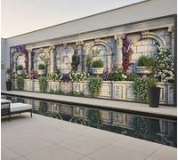 Mural Gardens Roman Pillars Stone Wall Garden Mural Curtain Waterproof Outdoor Tapestry Classical Architecture Wall Art W600Cm H180Cm