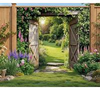 Mural Gardens Rustic Wooden Gates Garden Mural Curtain Waterproof Outdoor Tapestry Privacy Screen Wall Art Patio Fence Decor Panel W180Cm H180Cm