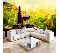 Mural Hyperrealistic Plants Grapes Cup, Green Photo Wallpaper 300 X 210 Cm Removable Wall Covering Non-Woven for Living Room Bedroom Kitchen Office Kids Room Decor