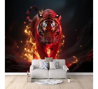 Mural Large Fire Tiger, Mural Large Predator Glitter Headboard Wall Design No Mess No Fuss Luxury Wall Art Moisture-Resistant 500X280Cm