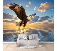 Mural Large Natural Modern Flying Birds, Tapete 3D Bald Eagle Tv Background Wall Covers Wall Imperfections Realistic 3D Look Moisture-Resistant 200X140Cm