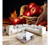 Mural Minimalist Autumn Leaves Apple, Red Photo Wallpaper 400 X 280 Cm Removable Wall Covering Non-Woven for Living Room Bedroom Kitchen Office Kids Room Decor