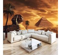 Mural Photo Wallpaper 300 x 210 cm Non-Woven 3D Photo Wallpaper Desert Ancient Egyptian Pyramids Sphinx Sofa TV Living Room Background Wallpaper Mural Gold Wall Decoration Art Wall Sticker