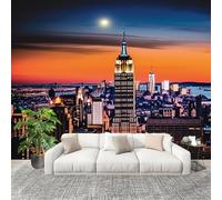 Mural Photo Wallpaper 350x256cm Modern City Night View Architecture Non-Woven Mural Poster TV Background Decoration Orange-Red for Corridor Living Room Bedroom Home Renovation