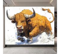 Mural Photo Wallpaper 3D Cows Running, Snowy Background Non-Woven Premium Art Print Wall, Anime Animals Mural Home Bedroom Living Room Poster Decoration-300cm Wide x 256cm Height