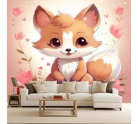 Mural Photo Wallpaper 3D Cute Little Fox Non-Woven Premium Art Print Wall Q Version Cartoon Illustration Mural Home Bedroom Living Room Poster Decoration-100x70cm