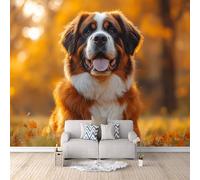 Mural Photo Wallpaper 3D Dog Non-Woven Premium Art Print Wall Autumn On The Grassland Mural Home Bedroom Living Room Poster Decoration-100x70cm