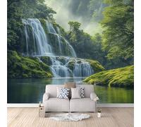 Mural Photo Wallpaper 3D Forest Waterfall Non-Woven Premium Art Print Wall Spring Mural Home Bedroom Living Room Poster Decoration-400x280cm