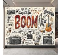 Mural Photo Wallpaper 3D Hand-Drawn Rock Elements, Retro Style Non-Woven Premium Art Print Wall, Music Theme Mural Home Bedroom Living Room Poster Decoration-150cm Wide x 105cm Height