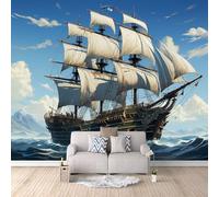 Mural Photo Wallpaper 3D Sailing Boat Non-Woven Premium Art Print Wall Simple and Modern Mural Home Bedroom Living Room Poster Decoration-100x70cm