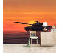Mural Photo Wallpaper 3D Tanks at Sunset Non-Woven Premium Art Print Wall War Mural Home Bedroom Living Room Poster Decoration-400x280cm